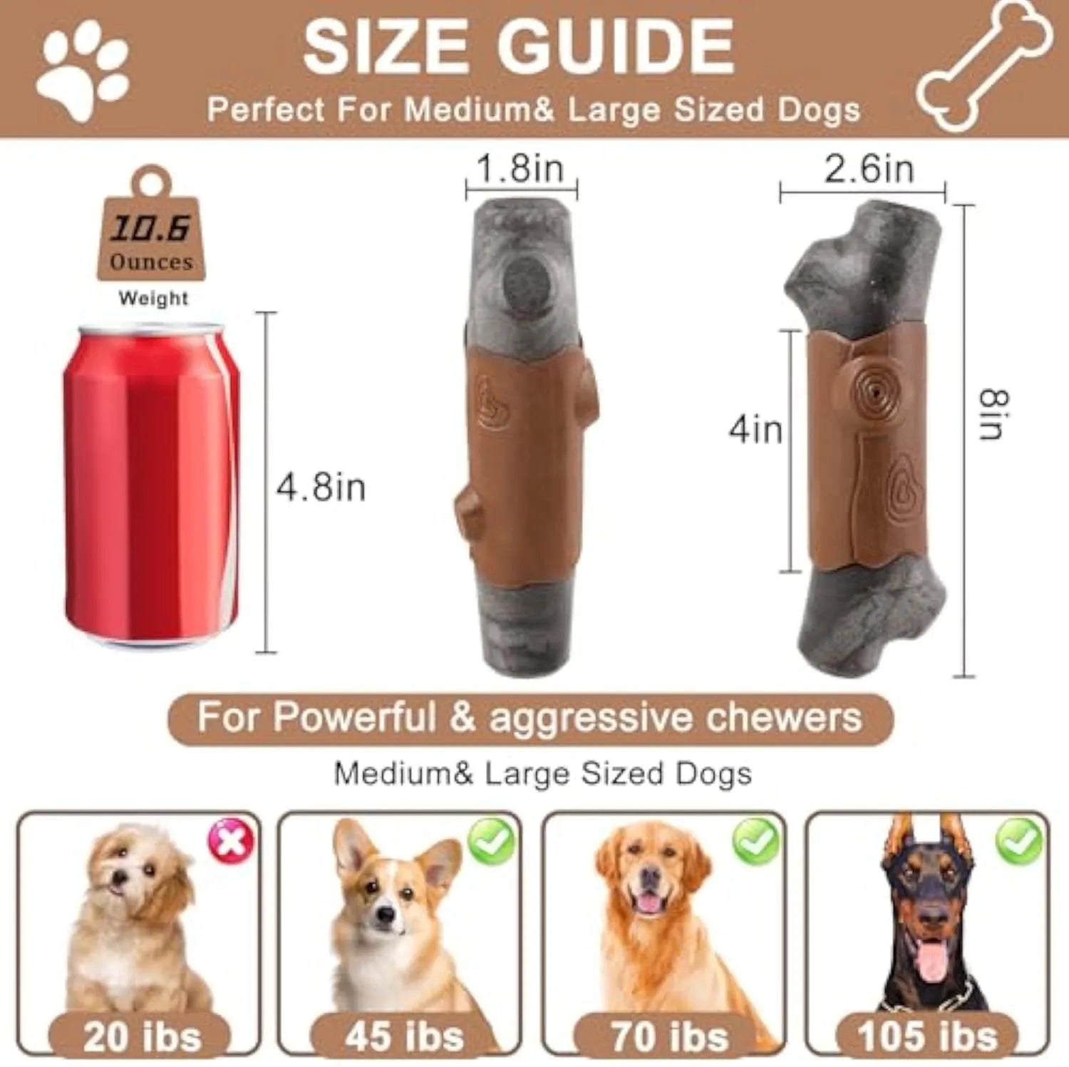 Large brown branch-shaped nylon dog chew toy for aggressive chewers.