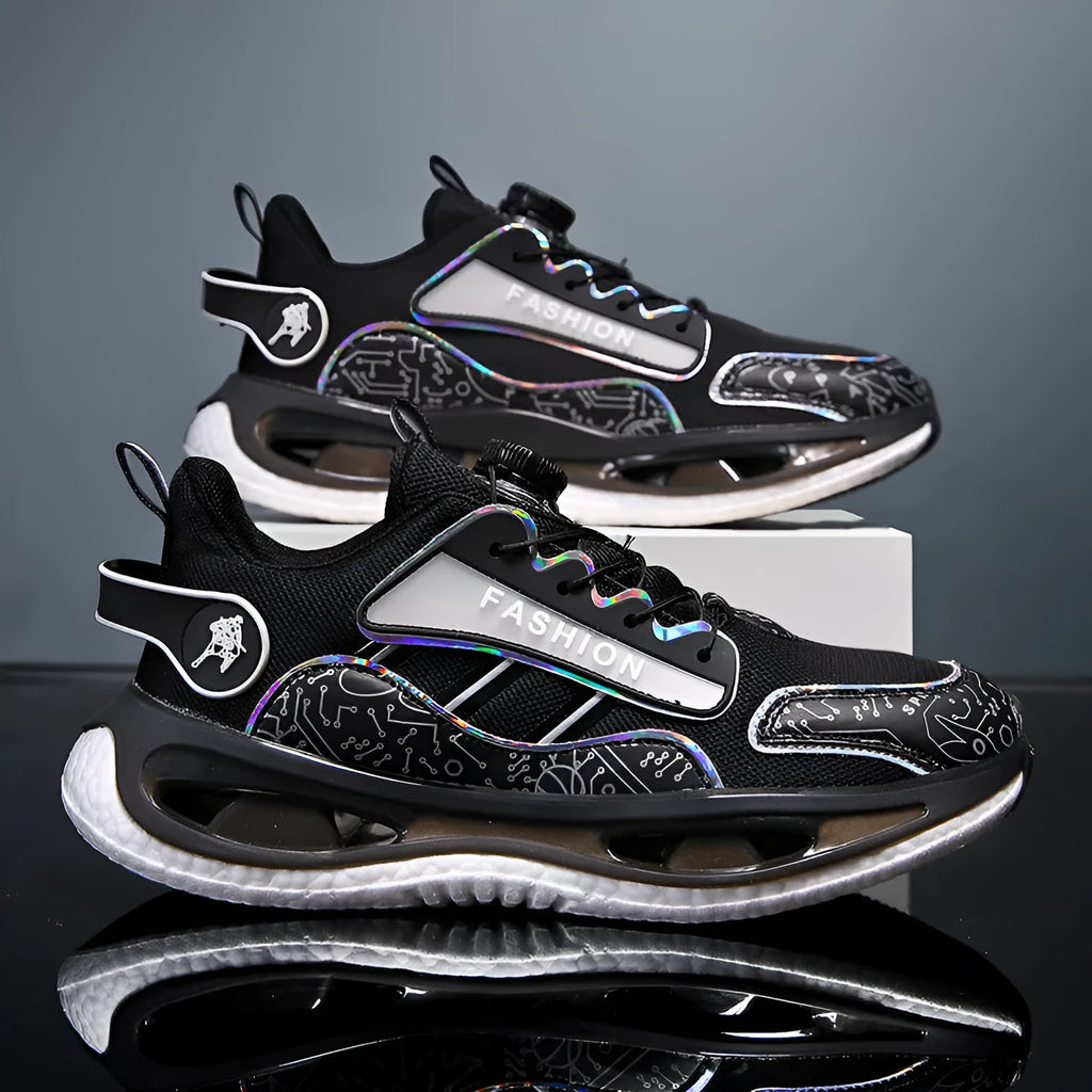 Men's low-top mesh sports shoes in solid colours with an elastic band and popcorn TPU sole.