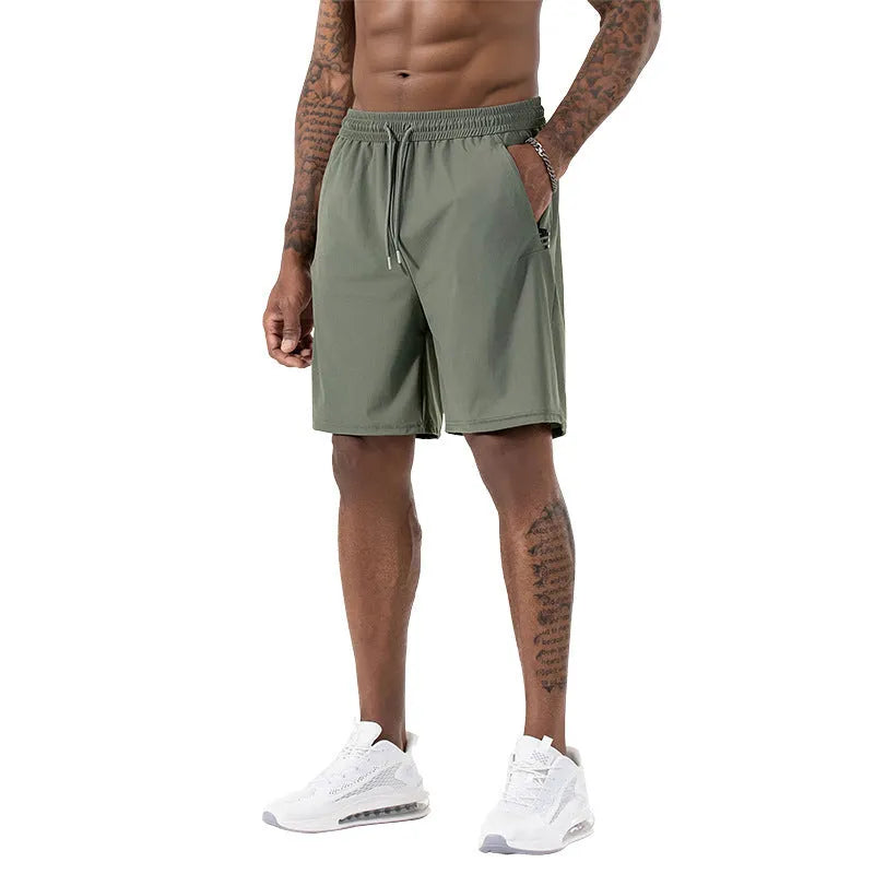 Men's Ice Silk quick-drying shorts nylon breathable black high waist drawstring cropped sports
