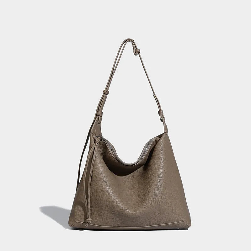 Large capacity shoulder messenger bag in soft PU material, caramel colour option