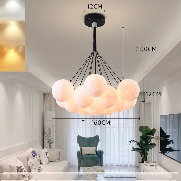 Nordic style moon bubble chandelier pendant lamp with multiple LED lights in gold or black colour options