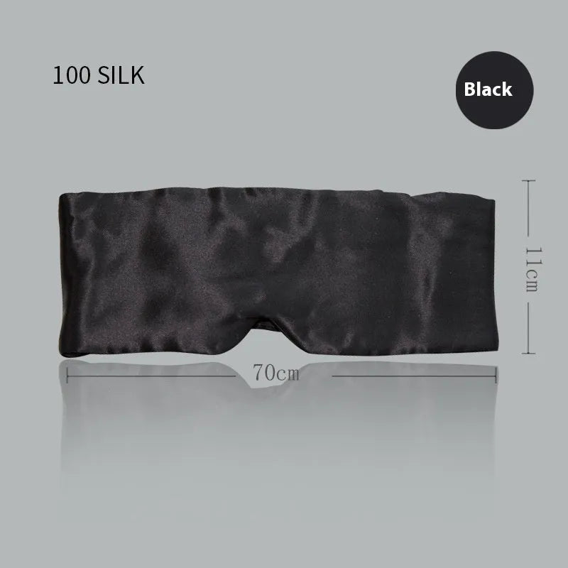 Mulberry silk sleep eye mask shown in one of seven colours: black, gold, blue, gray, white, pink, or green.