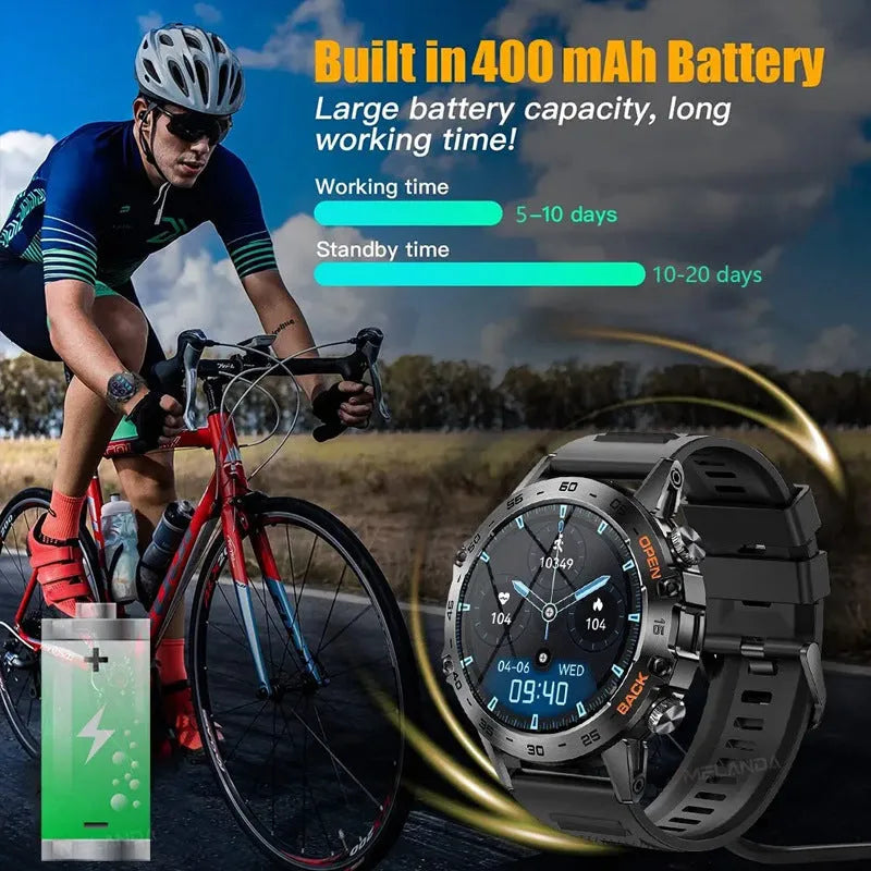Bluetooth calling smart watch with IPS touch screen showing health monitoring display