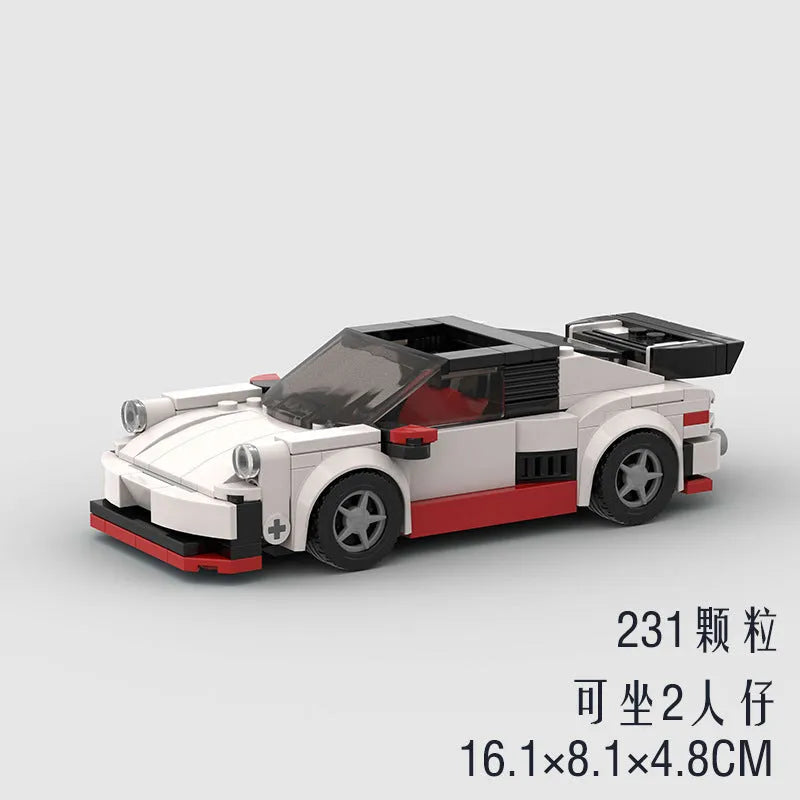 Small particle plastic building block set assembled into a sports car moc puzzle cool convertible car model showing the M10231 colour option