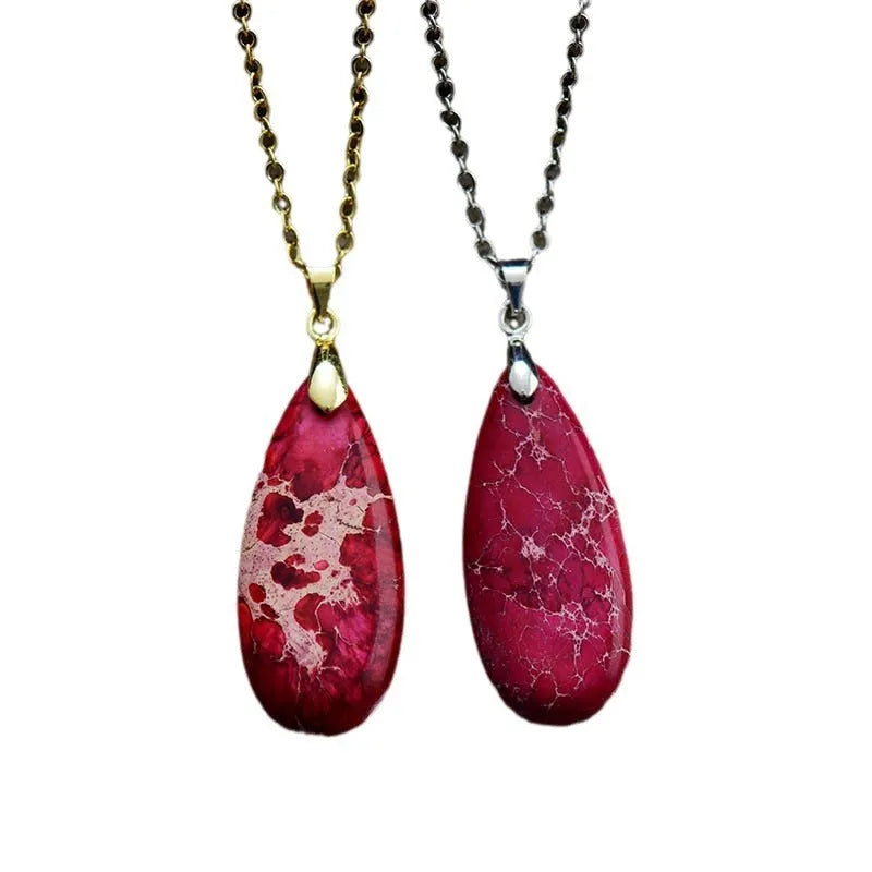 Emperor Stone jade water drop pendant necklace on an 18K gold plated chain, showing heart-shaped and constellation design options.