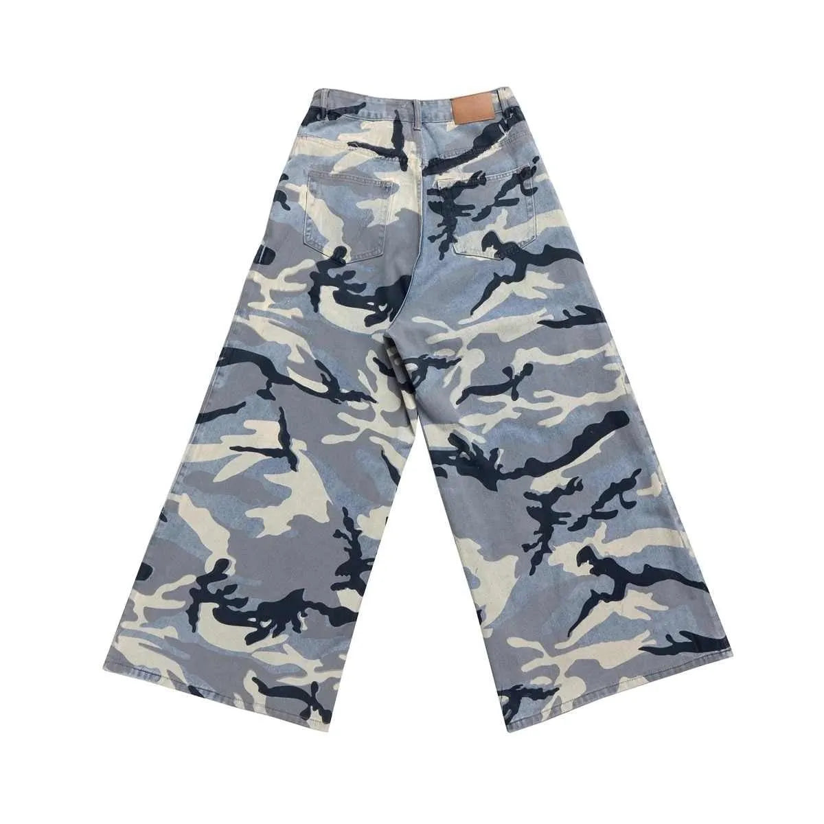 Snow camouflage blue loose fit jeans with micro-elastic stretch in cotton denim