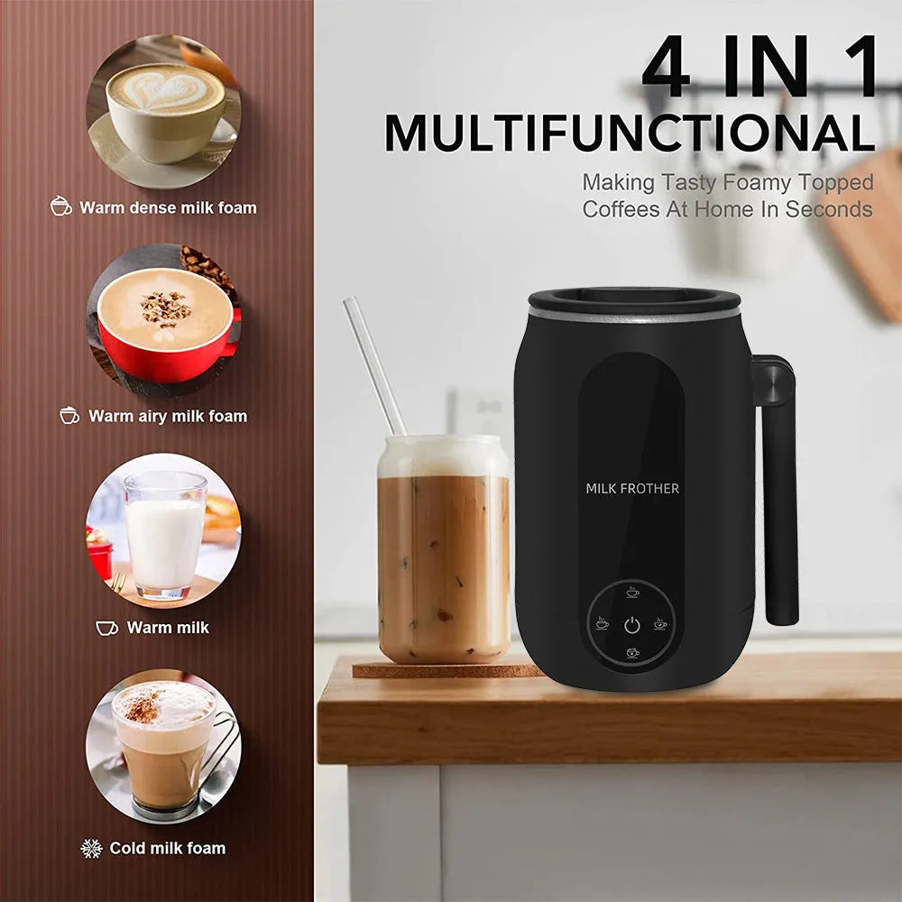 Automatic home milk frother in black with 450ml capacity and touch panel