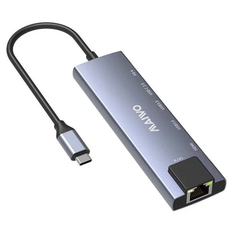 Aluminium six-in-one Steam Deck docking station showing USB, HDMI, and Ethernet ports.