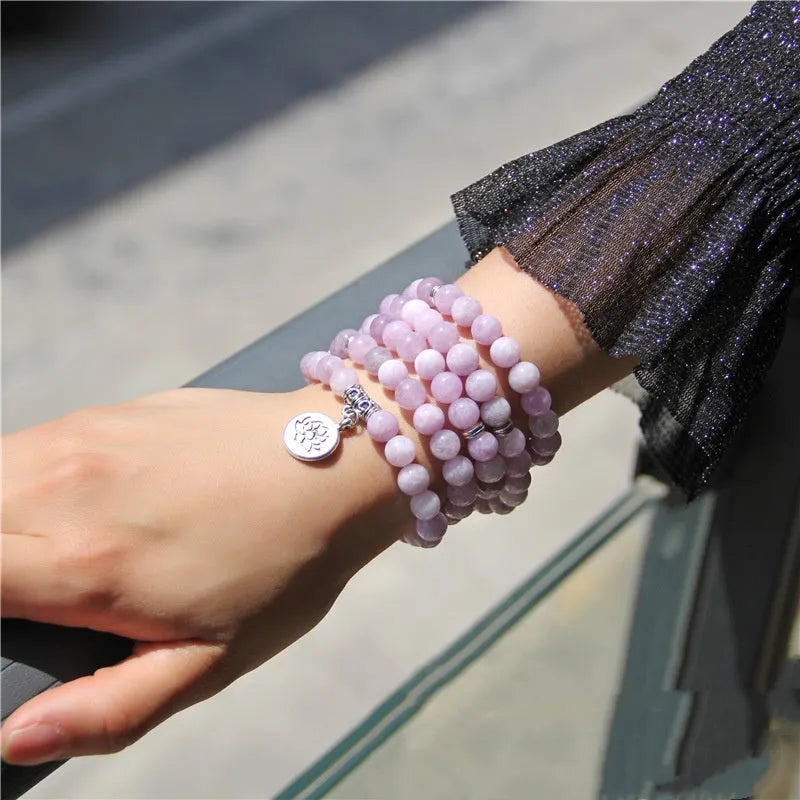 Geometric natural stone bracelet with angel echeveria and lotus design for women in various colours