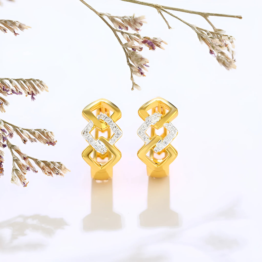 Gold geometric hollow-out earrings with electroplated finish and colour separation ear clip