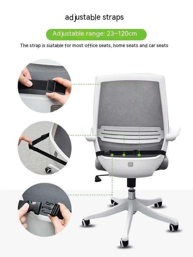Regular size memory foam car cushion with a fixed strap in black, grey, or milky white.