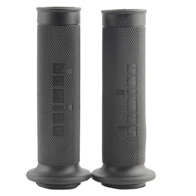 A pair of motorcycle handle gel grips in rubber, showing 22mm and 24mm size options and multiple colour choices.