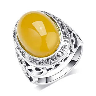 Geometric retro alloy ring with antique silver amber electroplating and fluorescent beeswax detail