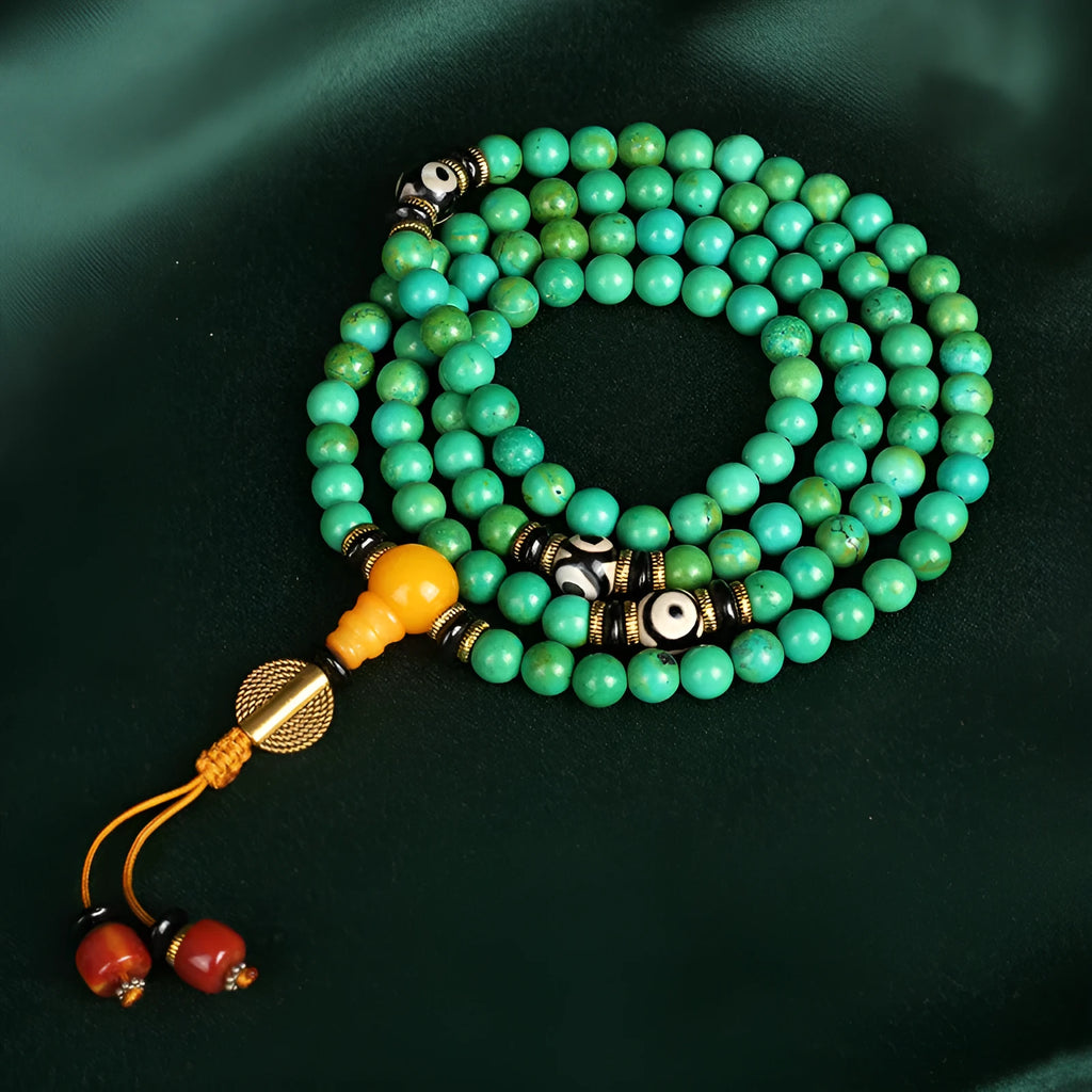 Natural turquoise bracelet with 108 polished 8mm beads in national style design