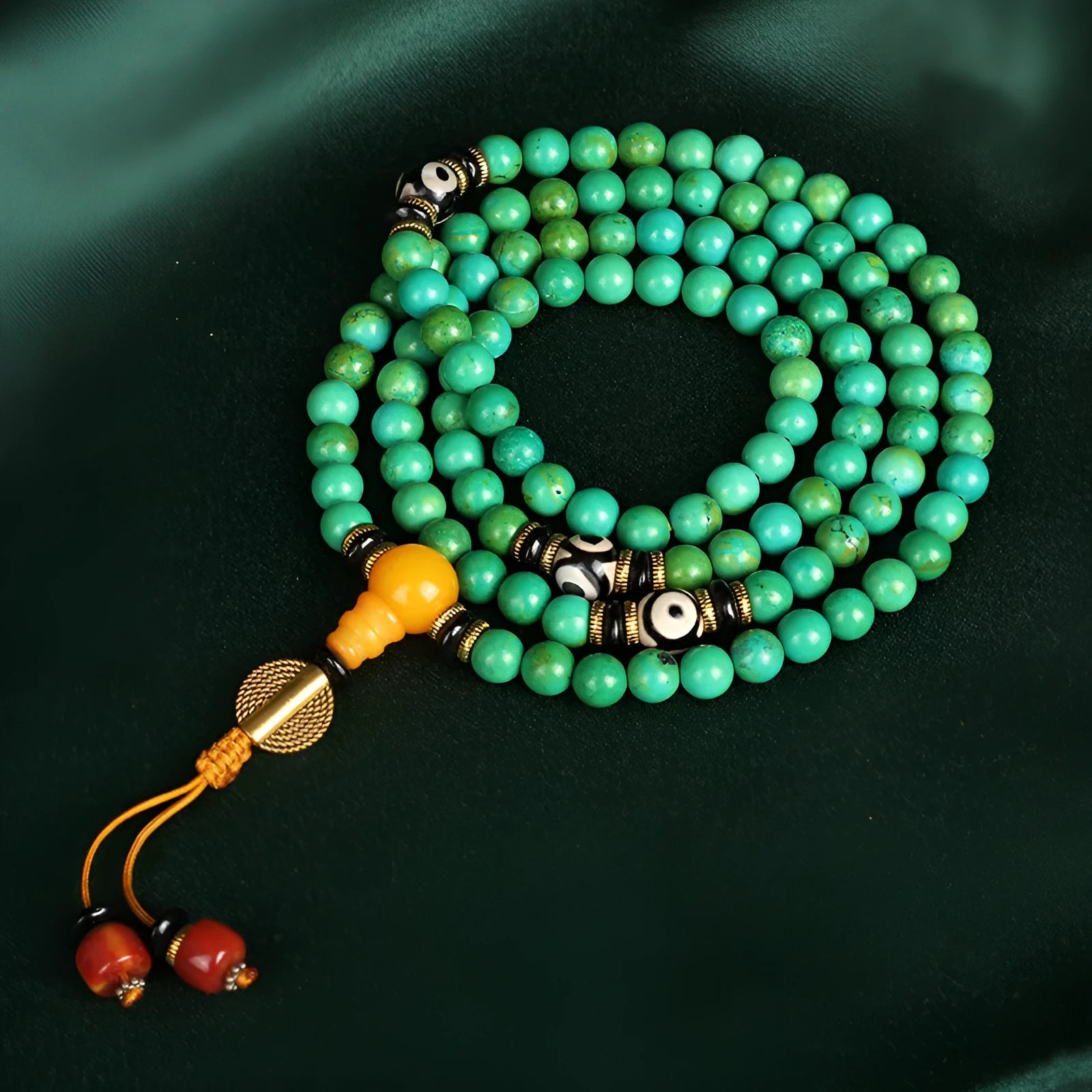 Natural turquoise bracelet with 108 polished 8mm beads in national style design