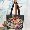 Canvas tote bag with gold wire embroidery in Bunny pattern, showing double-sided stitching detail