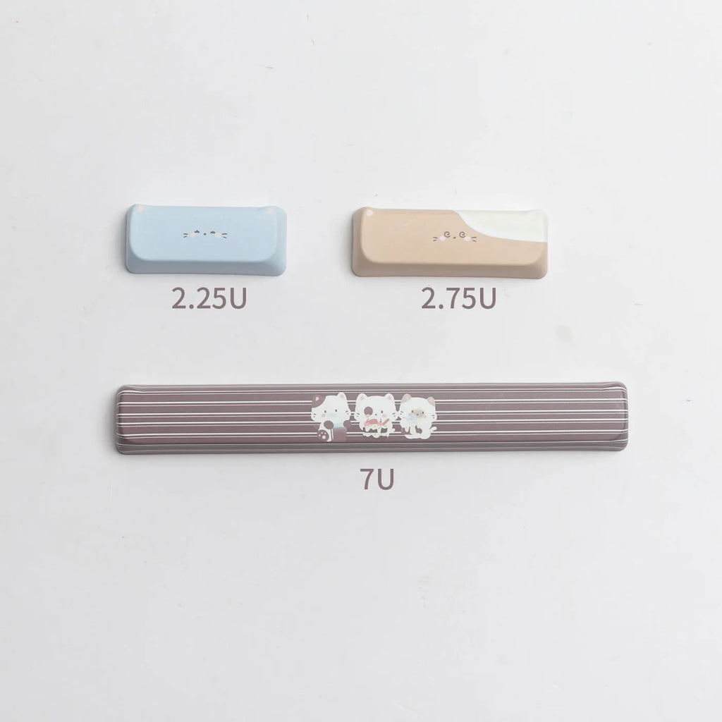 High Sea Salt Cat mechanical keyboard PBT key cap set with March past space bar design and 7u supplement kit