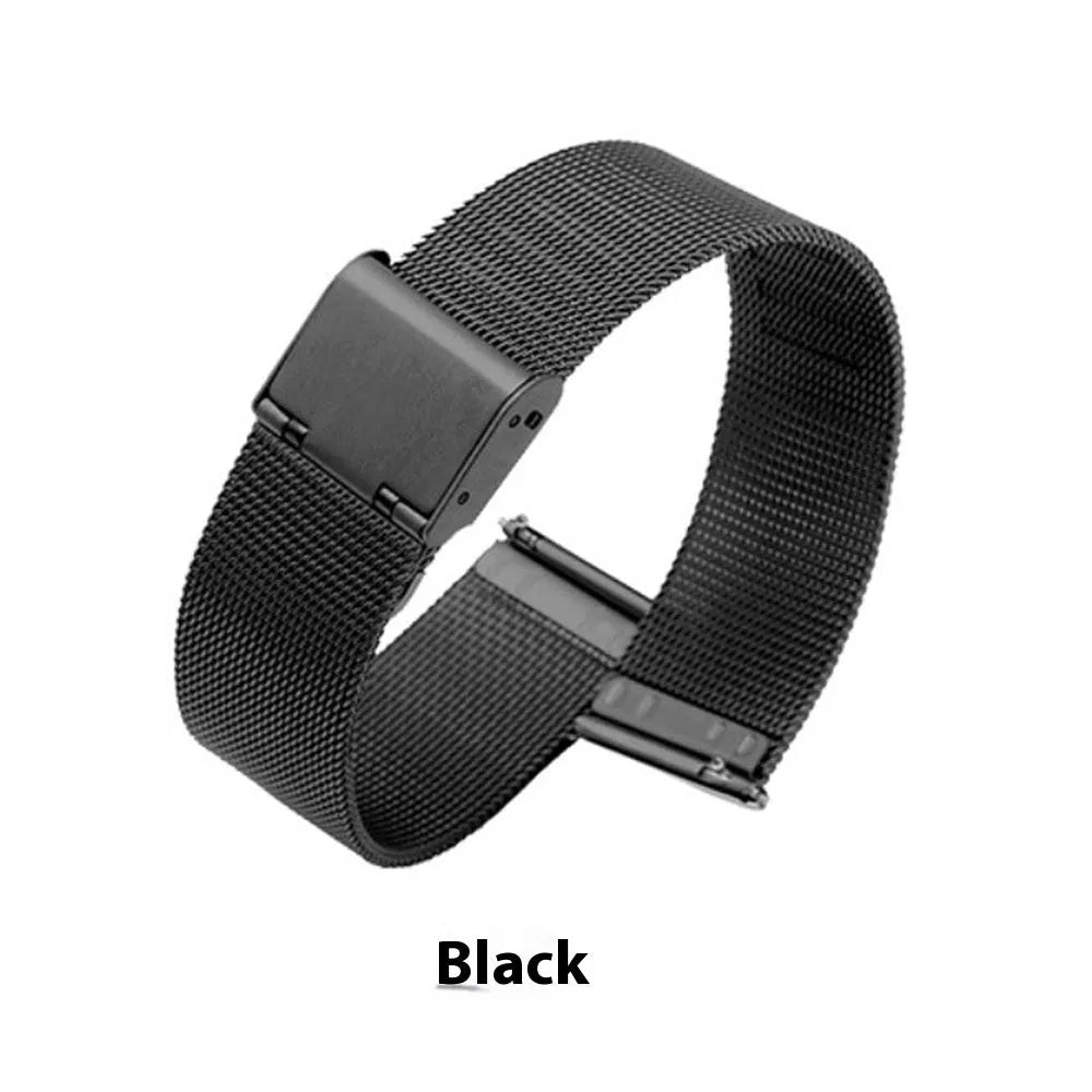 Milani silk woven stainless steel watch band in silver, black, rose gold, or gold with six width options