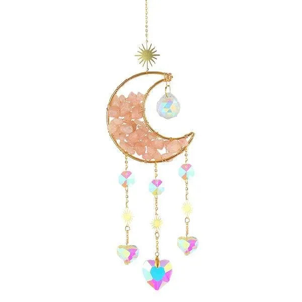 K9 crystal moon charm pendant on a metal chain for car rear-view mirror decoration.