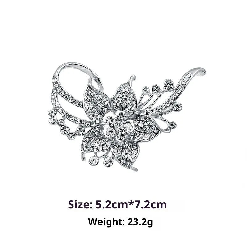 Minimalist pearl floral brooch with diamond inlay on alloy base, sweet and cool style for women