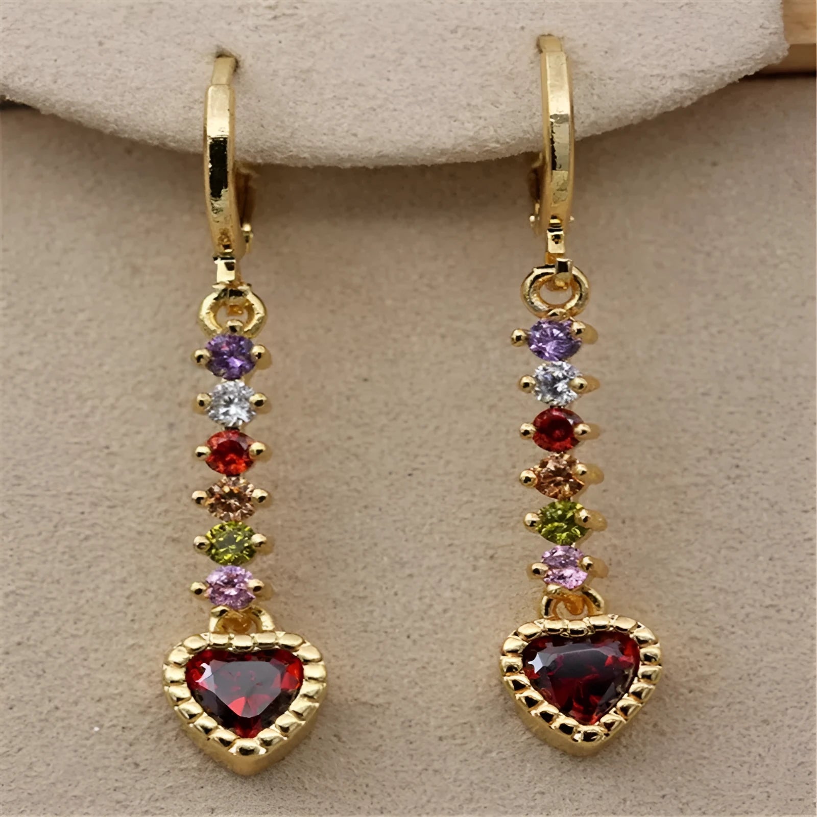 Heart-shaped women's earrings with electroplated gold finish on alloy base