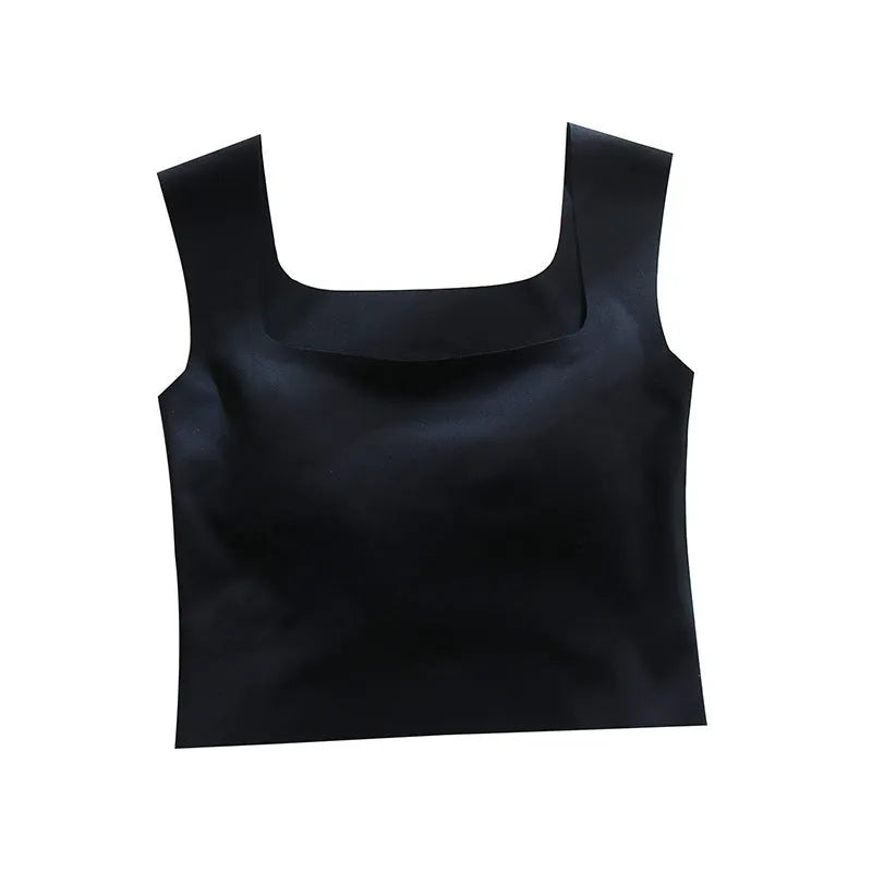 Women's seamless non-marking sling vest with thin mould cup in light blue.