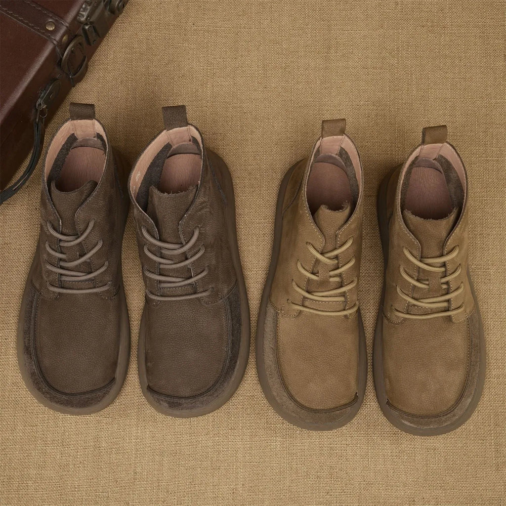 Genuine leather British style Martin boots with wedge heel in grey or khaki colour