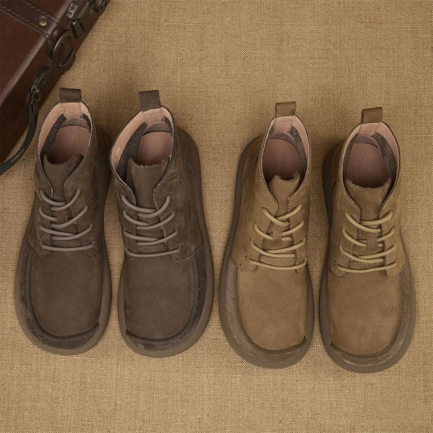 Genuine leather British style Martin boots with wedge heel in grey or khaki colour