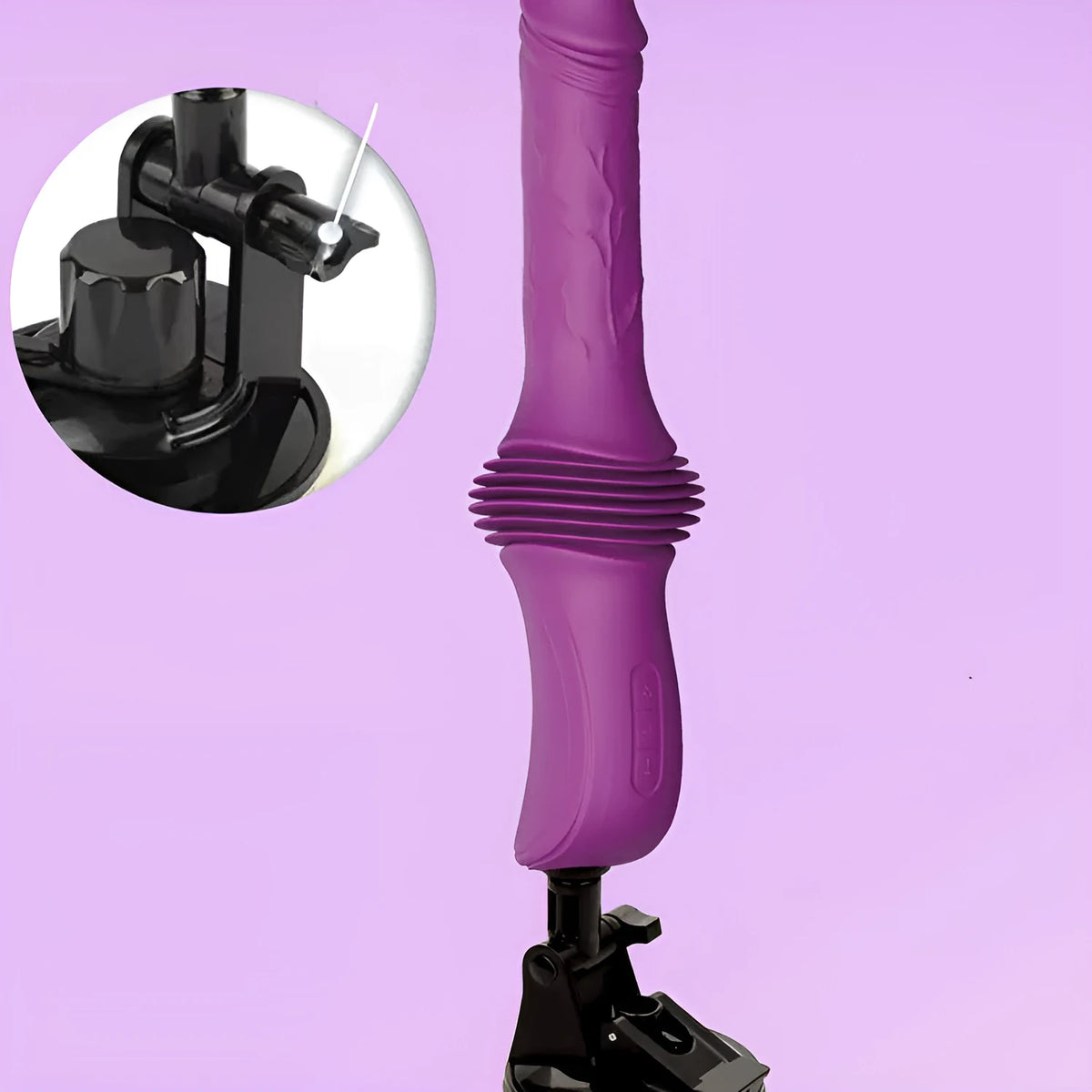 Purple simulation penis vibrator with heating, automatic pulling and inserting, silicone and ABS, 290mm, small cannon machine for women
