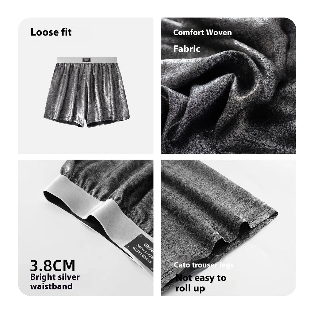 Men's Galaxy Reflective Bright Silver woven polyester underwear in mid-waist loose fit showing four colour options