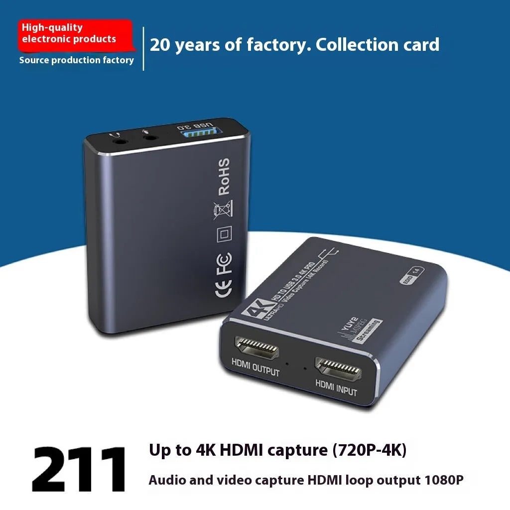 Black 4K gaming set-top box with MS2131 chip for HD audio recording and 1080 output