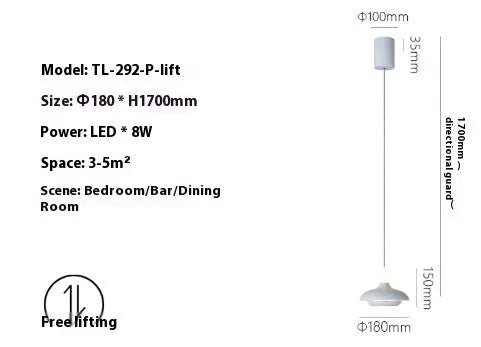 Modern minimalist adjustable bedside pendant light in Nordic style with three colour temperature options