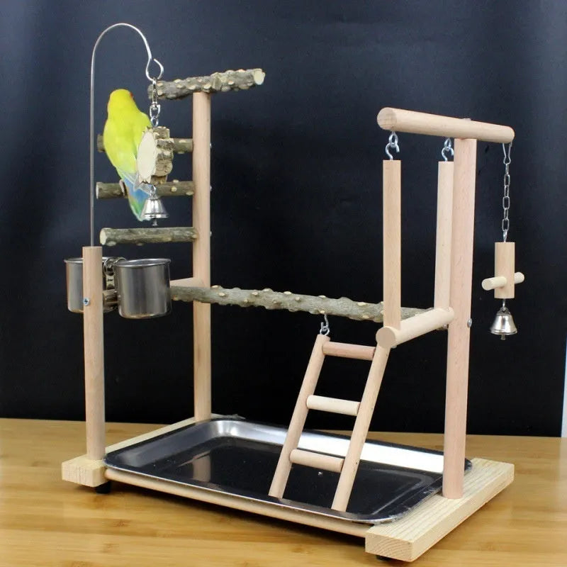 Pepper wood parrot stand pole with tiger skin peony toy and xuanfeng xiaotai stand accessory