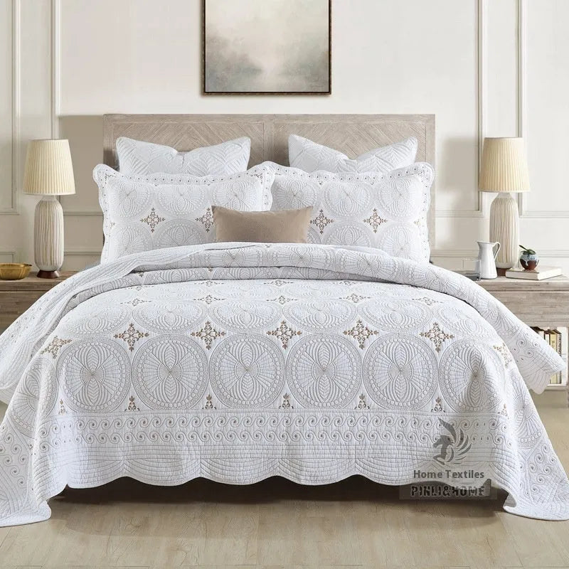 European-style pure cotton bed cover set with embroidery detailing for 1.8m beds