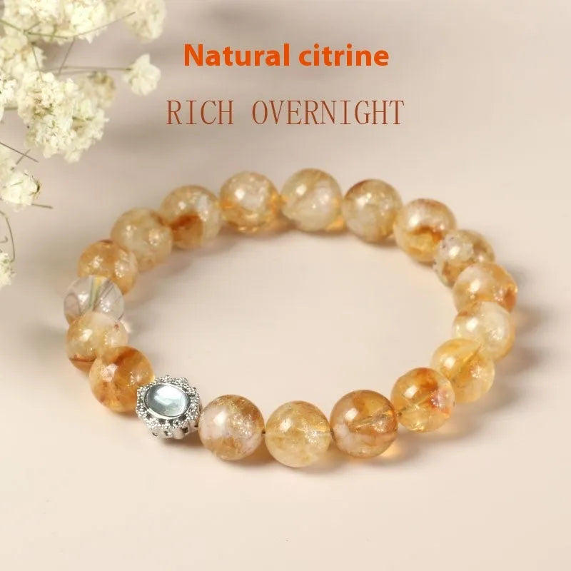 Citrine crystal bracelet with 10mm geometric beads, grinding treatment craftsmanship