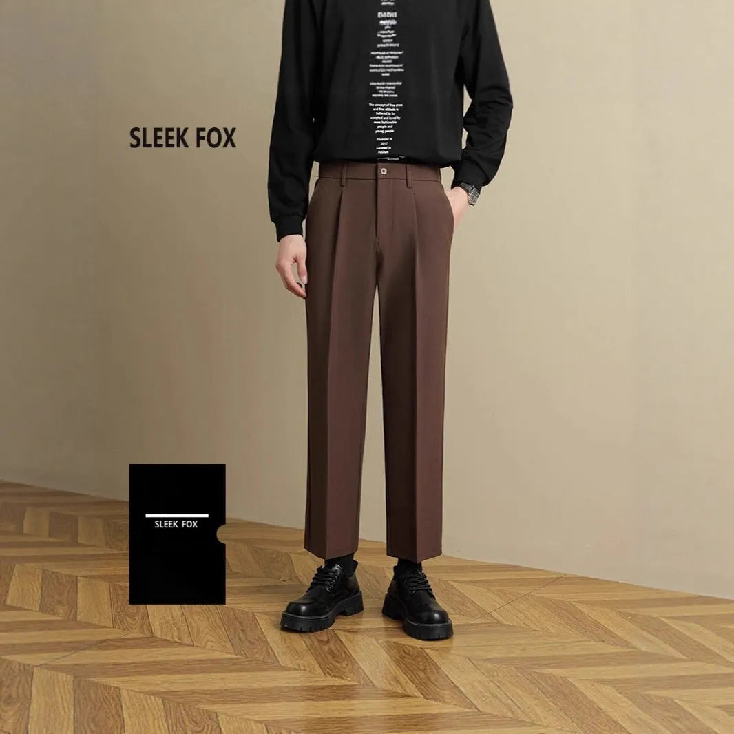 Men's straight polyester suit pants in black and navy blue, business style, sizes S to 8XL