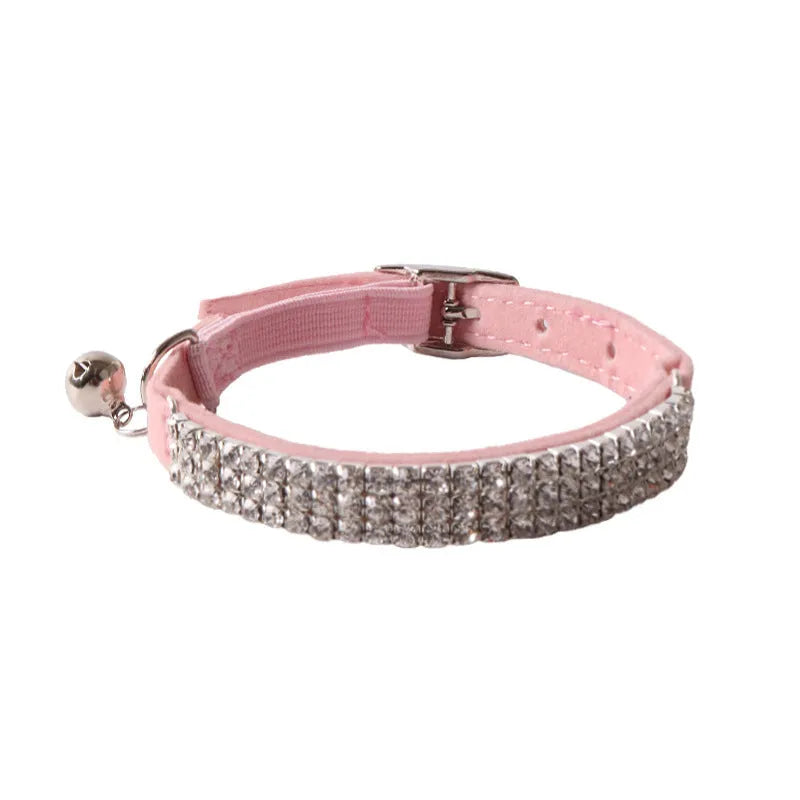 Flocked elastic cat collar with quick-release buckle shown in pink, length 28cm.
