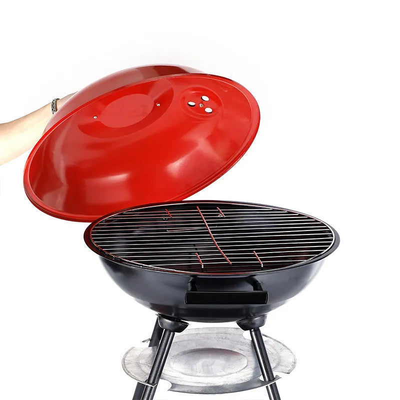 Portable iron barbecue grill with a 14-inch apple stove design on a neutral background.