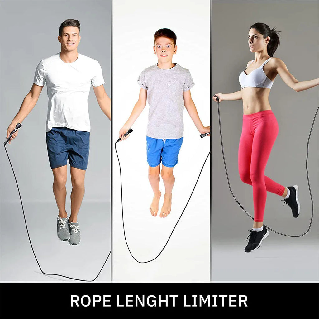 Black PVC skipping rope on floor, 2.8 metres long, for fitness training