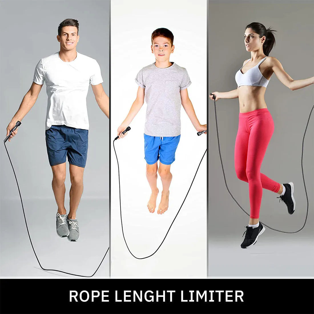 Black PVC skipping rope on floor, 2.8 metres long, for fitness training