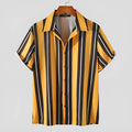 Men's yellow cotton loose fit casual summer streetwear short sleeve shirt