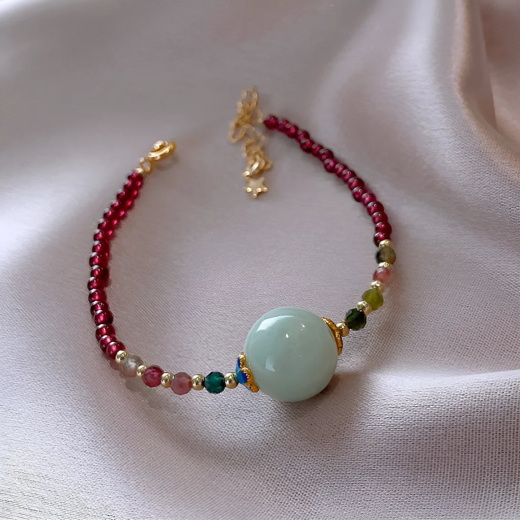 Aquamarine tourmaline drop bracelet with electroplated finish and Korean-style Chinese design