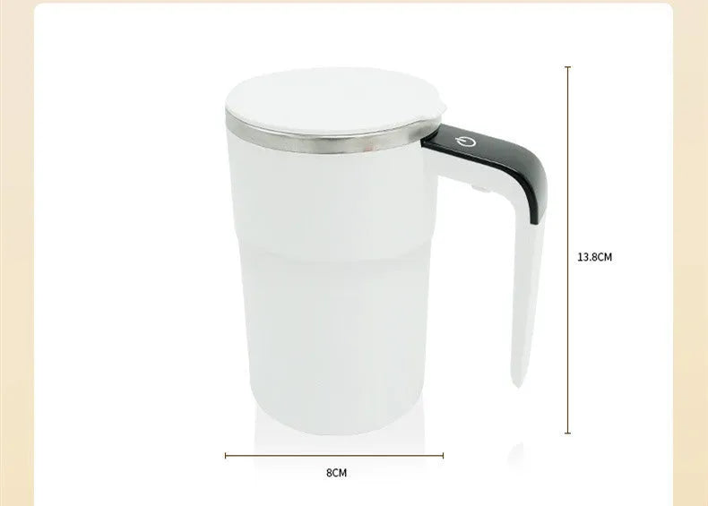 Electric magnetic stirring mug 380ml with USB rechargeable battery, LCD temperature display, black or white, stainless steel interior