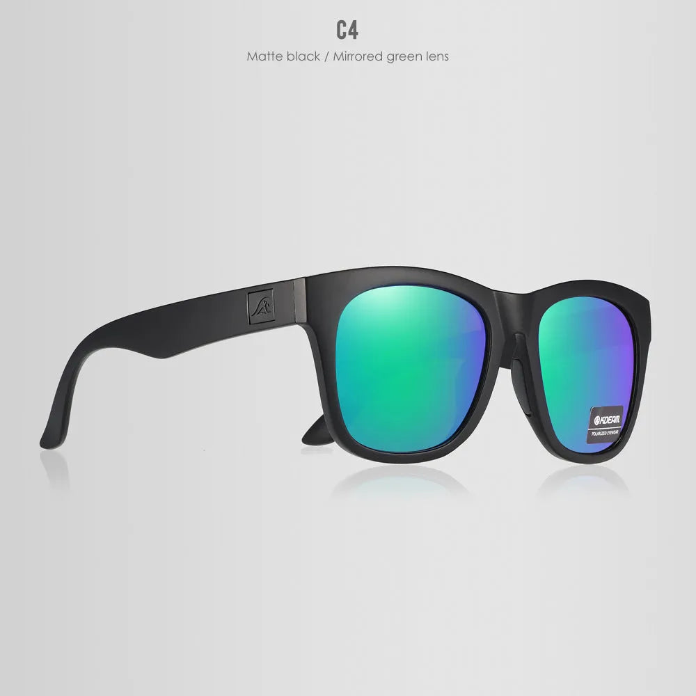Polarised sunglasses with TAC lenses and PC frame for outdoor driving and fishing.