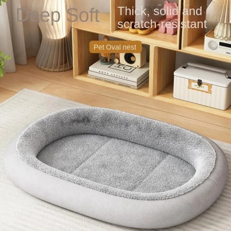 Grey thickened fabric indoor dog kennel with roof and removable plush cushion for small pet