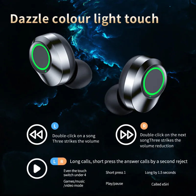 YD03 wireless TWS headset with smart digital display, breathing light, graphene diaphragm, and charging compartment