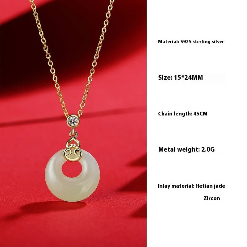 Hetian jade and 925 sterling silver jewellery set including bracelet, necklace, and earrings with Chinese Fu Lu Shou motifs.