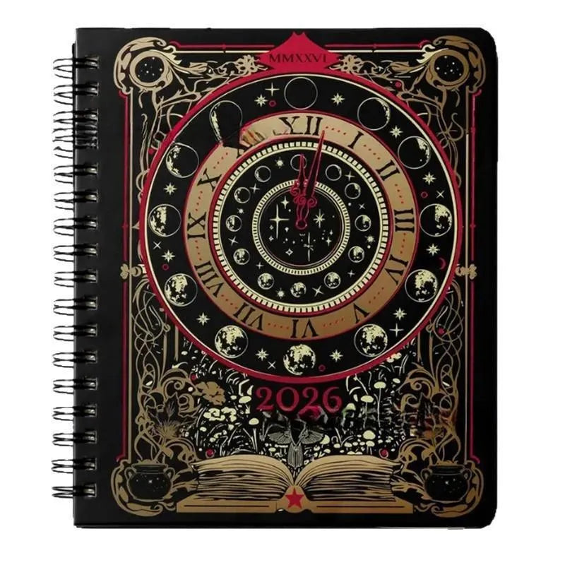 2026 weekly planner notepad with 100 pages of 80g paper at 21 x 14.5cm, black clock or Harry Potter 2 cover.