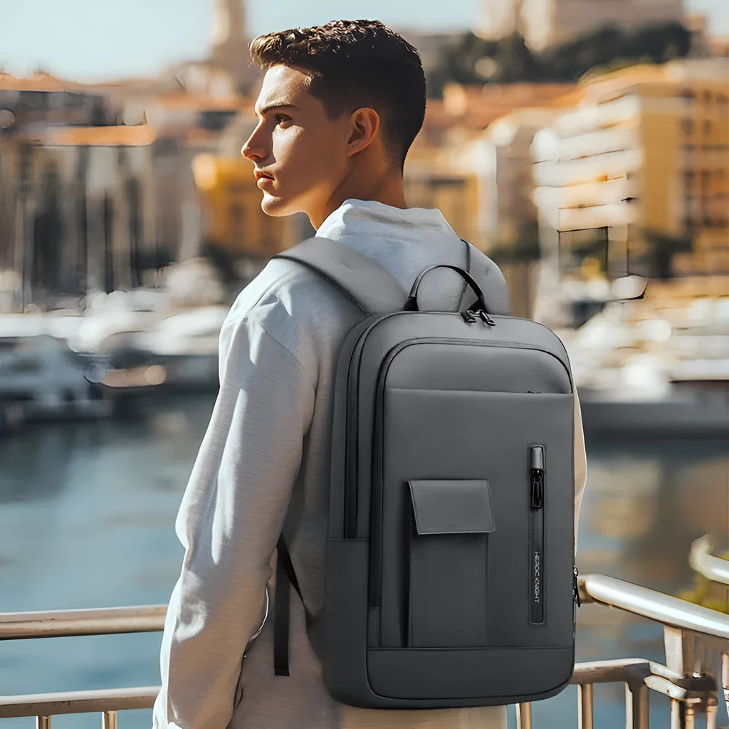 Men's Oxford cloth backpack in solid colour with sewing line detail for business travel