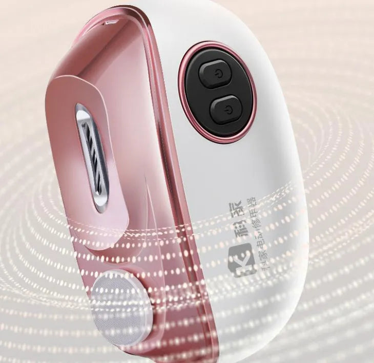 Blue electric nail clipper and polisher two-in-one tool with USB Type-C charging port and cleaning brush.